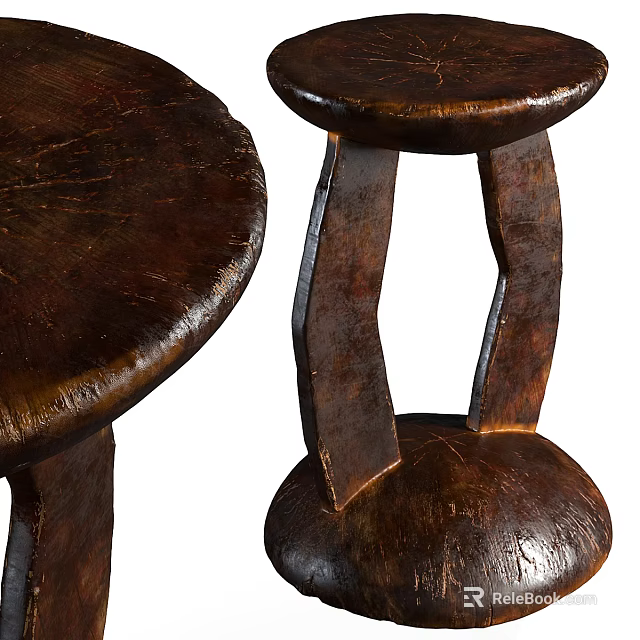 Rustic Wooden Side Table With Round Top And Unique Leg Design Structure 3d model 