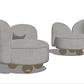 Single Sofa With Round Design Light Colored Fabric And Gold Ball Legs 3d model