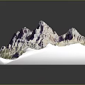 3D Mountainous Terrain Model With Purple White Features And Detailed Topographic Relief