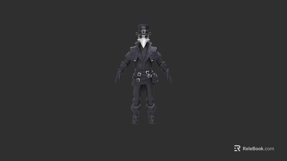 Stylized 3D Character Model In Black Outfit With Hat And Full Body View 3d model 