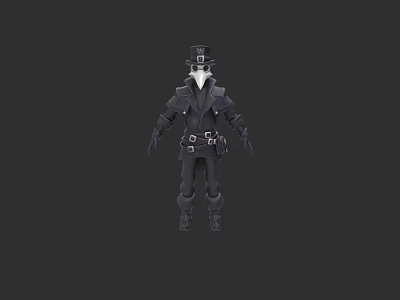 Stylized 3D Character Model In Black Outfit With Hat And Full Body View 3d model