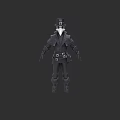 Stylized 3D Character Model In Black Outfit With Hat And Full Body View