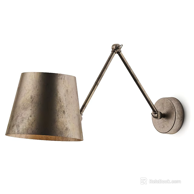 Vintage Metal Wall Lamp With Adjustable Arm And Conical Shade 3d model 