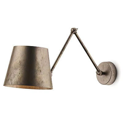 Vintage Metal Wall Lamp With Adjustable Arm And Conical Shade 3d model