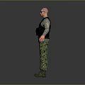 Bald Man Wearing Sunglasses Camouflage Shirt Black Tactical Vest Pants And Boots With Arms Outstretched