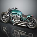 Vintage Teal Cruiser Motorcycle Design Featuring Leather Seat Chrome Exhaust And Reflective Surface