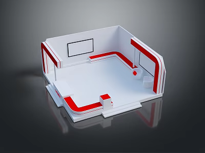 Modern Interior Scene With White And Red Design Display Platform Steps And Screen 3d model