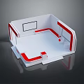 Modern Interior Scene With White And Red Design Display Platform Steps And Screen