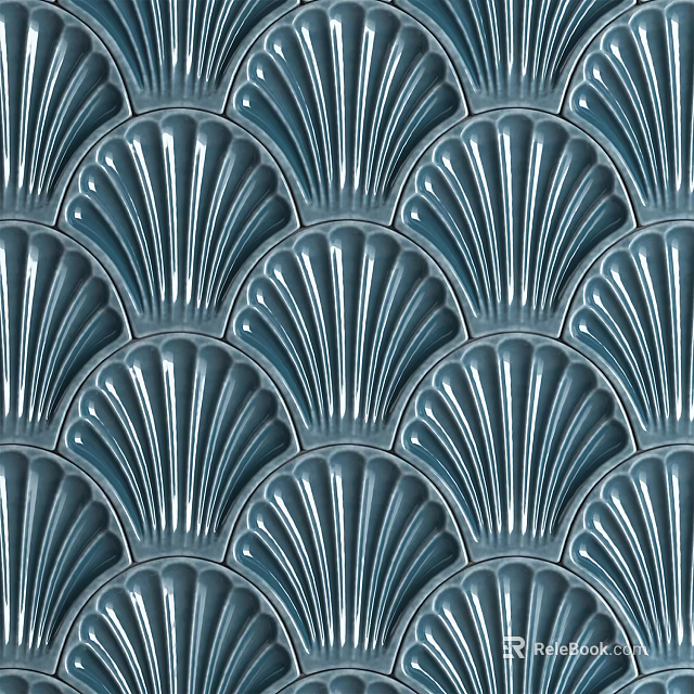 Teal Scallop Shaped Tile Wall Decor Pattern 3d model 