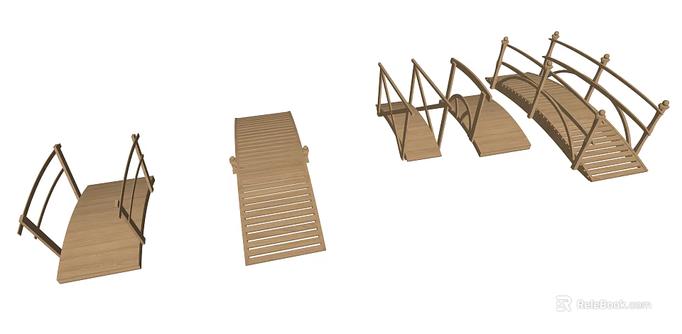 Various Types of Wooden Bridges with Different Design Structures for Garden Landscape 3d model 