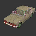 Vintage Tan Classic Car With Retro Design Four Door Body And Reflection On Gray Background