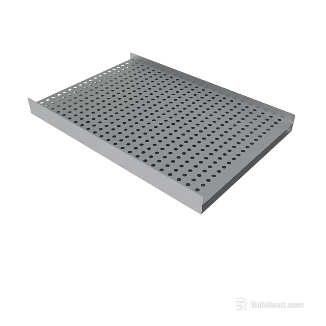 Gray Rectangular Perforated Tray With Uniform Holes And Flat Surface 3d model