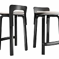 Modern Black Frame Bar Stools With Light Padded Seats And Backrests 3d model