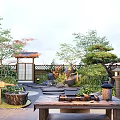 Tranquil Japanese Courtyard Garden Design With Stone Lantern Rockery And Wooden Table
