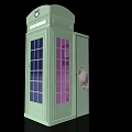 Light Green Telephone Booth With Glass Windows And Small Doll Nearby