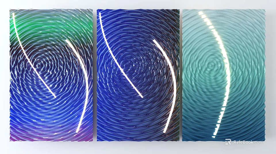 Modern Wall Decor With Spiral Patterns And Light Effects In Green Blue Hues 3d model