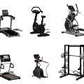 Various Sports Equipment Including Treadmill Exercise Bike Elliptical And Dumbbell Rack For Home Gym