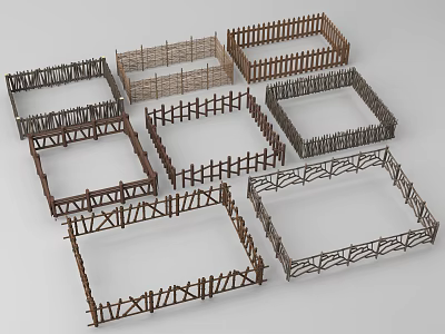 Multiple Styles of Wooden Fence Models with Different Patterns for Garden Decoration 3d model