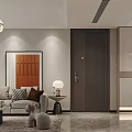 Modern Living Dining Room Interior With Beige Sofa Brown Cushions Crystal Chandelier Gray Rug