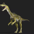 3D Rendered Dinosaur Model With Yellow Black Stripes Spines And Open Mouth On Black Background