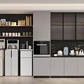 Modern Kitchen Interior With Gray Cabinets Black Wall Marble Countertop And Appliances