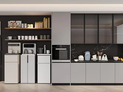 Modern Kitchen Interior With Gray Cabinets Black Wall Marble Countertop And Appliances 3d model