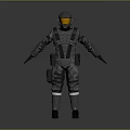 Sci Fi Armored Character In Gray Armor Suit With Orange Visor And Gear