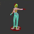 3D Character Model with Red Hair White Shirt Dark Pants Checkerboard Base Red Edge