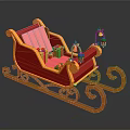 Festive Red Sleigh with Orange Trim Pink Seat Gift Boxes and Lanterns