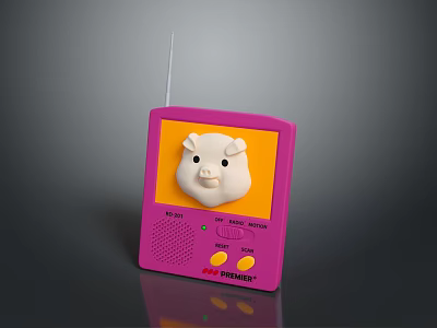 Pink Kids Computer With Yellow Screen Pig Face Design Antenna And Buttons 3d model