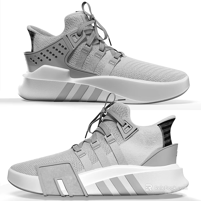 Modern Gray Sports Sneakers With Mesh Upper Lace Up Design And White Sole 3d model 
