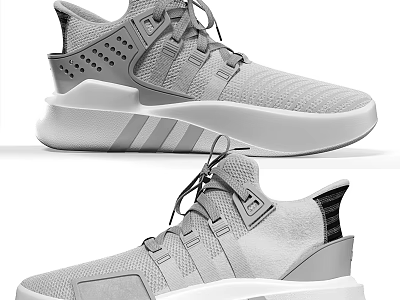 Modern Gray Sports Sneakers With Mesh Upper Lace Up Design And White Sole 3d model
