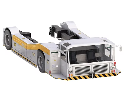 White And Yellow Airport Tow Truck With Cab And Warning Stripes Design 3d model
