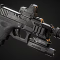 Detailed Tactical Pistols With Suppressor Magazine And Scope On Gray Background
