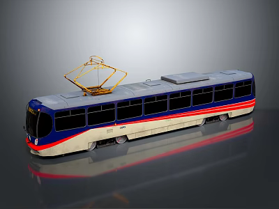 Modern City Train with Blue White Red Livery and Roof Pantograph for Urban Transport 3d model