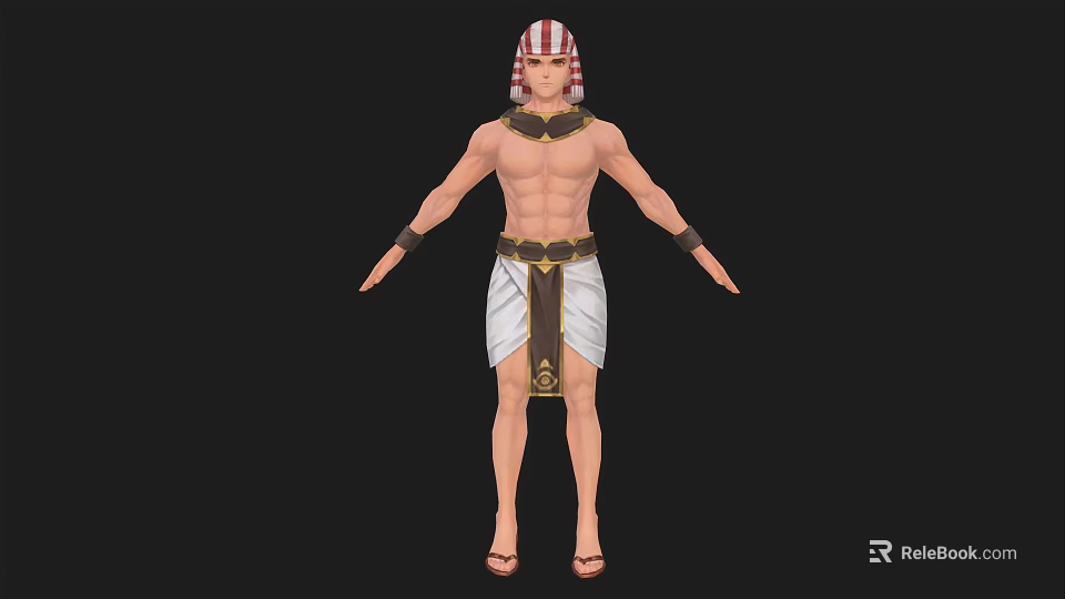 Egyptian Style Man With Traditional Headdress White Kilt And Gold Belt 3d model 