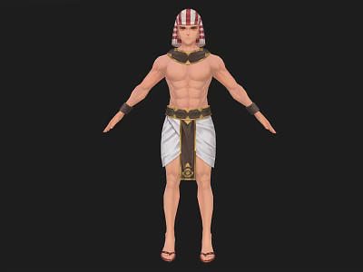 Egyptian Style Man With Traditional Headdress White Kilt And Gold Belt 3d model