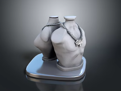 Elegant Necklaces Showcased On Grey Torso Mannequins With Silver Base Display Stand 3d model