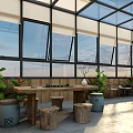 Bright Villa Balcony Dining Area With Glass Roof Dining Table Chairs And Plants