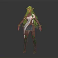 Elf Fantasy Character With Green Skin Pointed Ears Green Hair White Top Blue Skirt