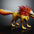 Mythical Fantasy Beast With Fiery Red Mane Yellow Striped Body And Sharp Teeth