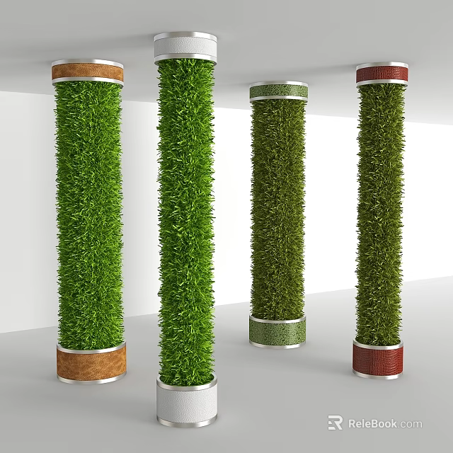 Indoor Vertical Decorative Green Plant Columns With Different Colored Bases 3d model 
