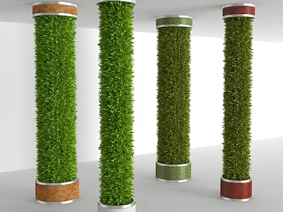 Indoor Vertical Decorative Green Plant Columns With Different Colored Bases 3d model