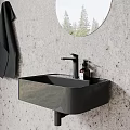 Sleek Black Bathroom Sink With Matte Surface And Modern Faucet On Textured Wall