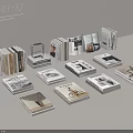 Stacked Books and Magazines with Various Cover Designs on Neutral Background
