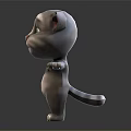 Cartoon Cat 3D Model With Green Eyes Gray Fur Standing Pose Outstretched Arms Dark Background