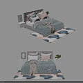 Modern Double Bed Interior Design With Upholstered Headboard Pillows Blanket Nightstand And Geometric Rug
