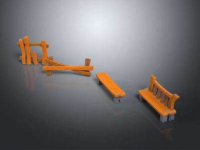 Orange Wooden Outdoor Chairs With Backrest And Armrest For Garden Patio Use 3d model