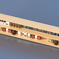 Wooden Multi Layer Shelf Display With Various Packaged Products And Containers 3d model