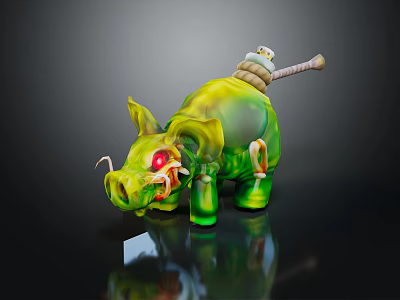 Small Warrior Riding Green Monster Pig With Red Eyes And Weapon 3d model